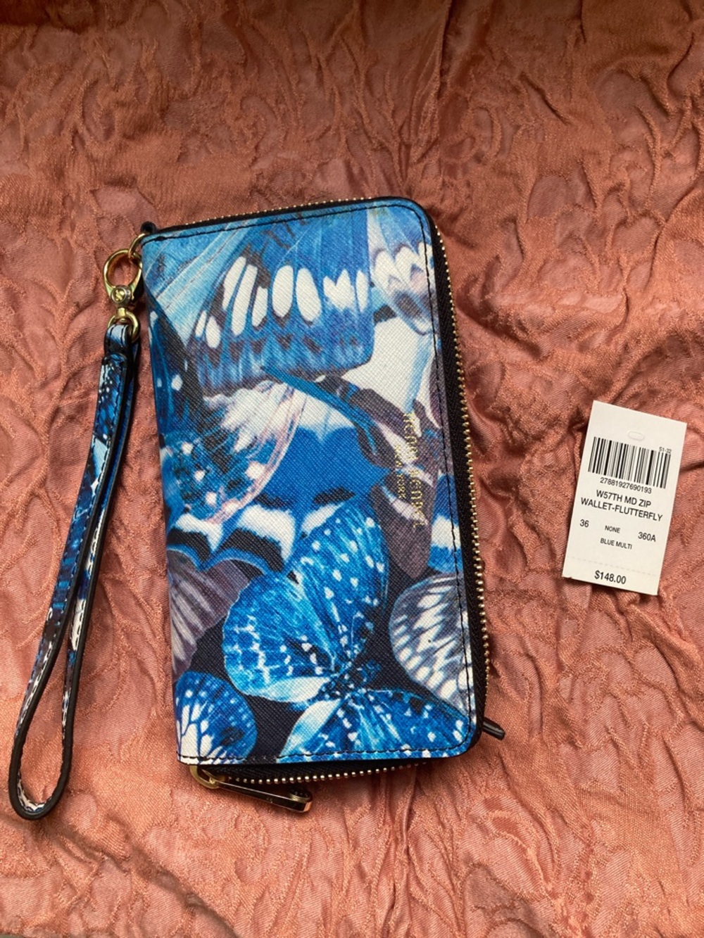 NWT henri bendel Blue Butterfly Zip Wristlet Wallet